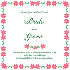 Fototapeta na wymiar Card vintage bride and groom, with texture of pink flower frame background. Vector