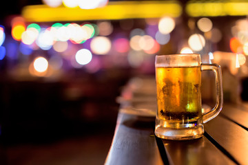 Bartender Serve beer, on wood bar, 