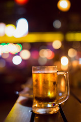 Bartender Serve beer, on wood bar, 