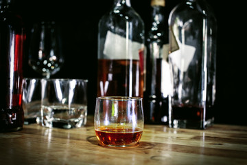 Bartender Serve Whiskey, on wood bar, 