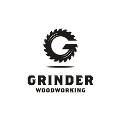 Initial Letter G Grinder Circular Saw Blade Buzzsaw for woodworking or carpentry logo design