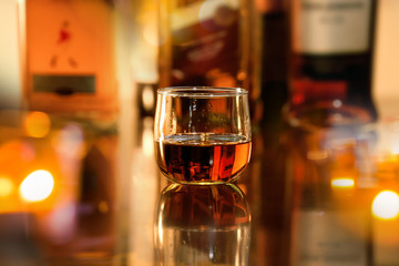 Bartender Serve Whiskey, on wood bar, 