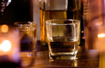 Bartender Serve Whiskey, on wood bar, 