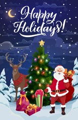 Fototapeta na wymiar Christmas tree with Santa, deer and Xmas gifts