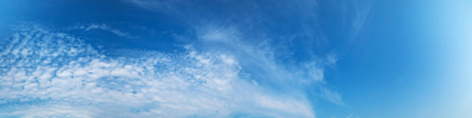 Panorama sky with cloud on a sunny day. Beautiful cirrus cloud. Panoramic image.