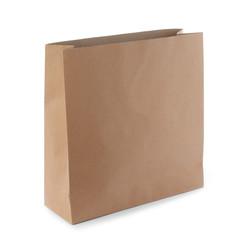 Empty craft paper bag isolated on white. Mockup for design