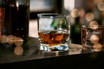 Bartender Serve Whiskey, on wood bar, 