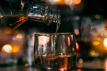 food and drink bartender Serve Whiskey, on wood bar -