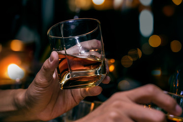 Bartender Serve Whiskey, on wood bar, 