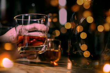 Bartender Serve Whiskey, on wood