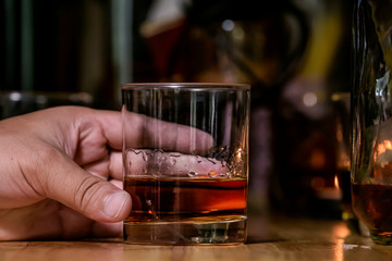 food and drink bartender Serve Whiskey, on wood bar -