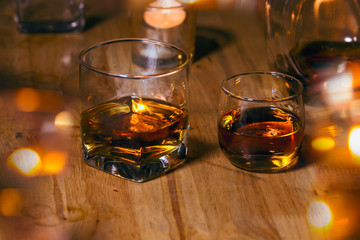 Bartender Serve Whiskey, on wood bar, 