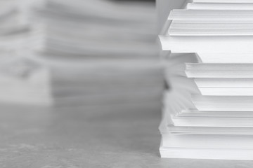 Stack of blank white paper on table, closeup. Space for text