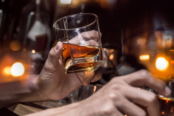 Bartender Serve Whiskey, on wood bar