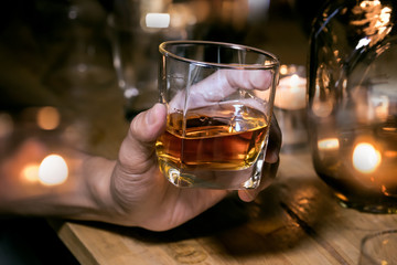 Bartender Serve Whiskey, on wood bar