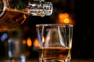 Bartender Serve Whiskey, on wood bar, © maeching