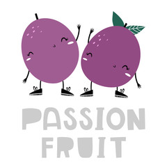 Happy passion fruit, vector illustration in Doodle style, Emoji.