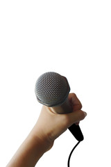 microphone in hand isolated on white background
