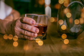 Bartender Serve Whiskey, on wood bar, 