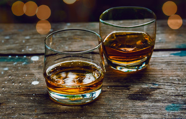 Bartender Serve Whiskey, on wood bar, 