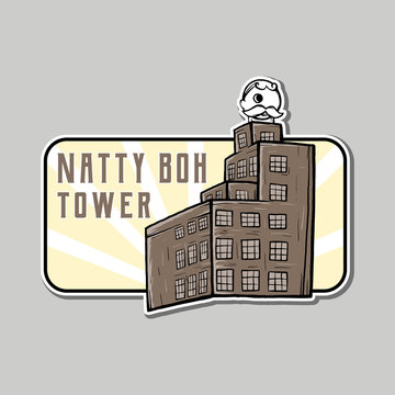 natty boh tower sticker vector. old building sticker vector