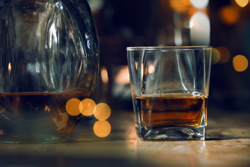 Bartender Serve Whiskey, on wood bar, 