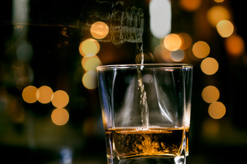 Bartender Serve Whiskey, on wood bar,