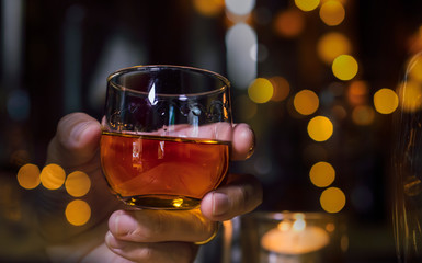 Bartender Serve Whiskey, on wood bar