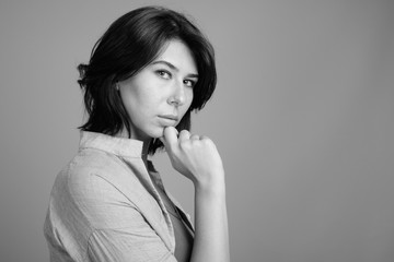 Portrait of young beautiful woman shot in black and white