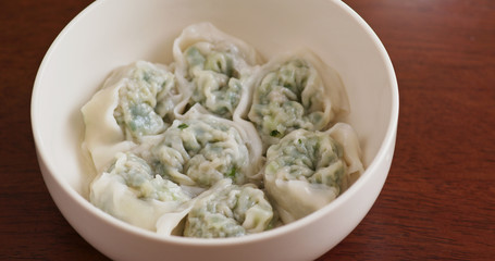 Chinese shrimp dumpling soup in bowl