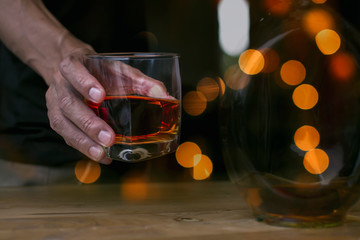 Bartender Serve Whiskey, on wood bar