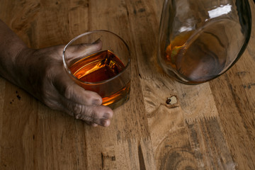 Bartender Serve Whiskey, on wood