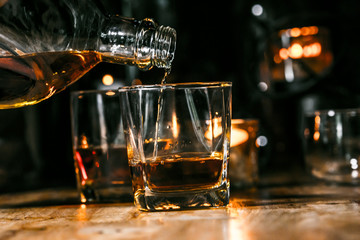 Bartender Serve Whiskey, on wood bar