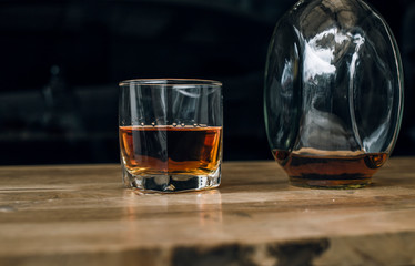 Bartender Serve Whiskey, on wood bar, 