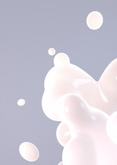 3d render abstract pale white floating liquid blob close-up. (vertical)