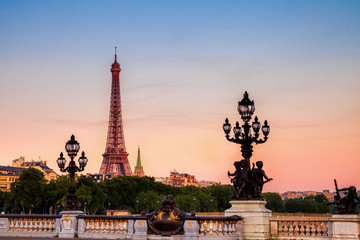 Fototapeta na wymiar Eiffel Tower seen from the Pont Alexandre III bridge