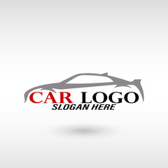 Automotive car logo design with concept sports vehicle icon silhouette on white background. Vector illustration