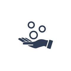 Hand. Coins. Profit. Vector icon on a white background.