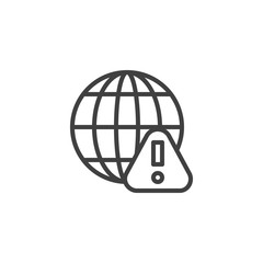 Globe with exclamation mark line icon. linear style sign for mobile concept and web design. Global network warning outline vector icon. Symbol, logo illustration. Vector graphics