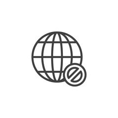 Global network forbid line icon. linear style sign for mobile concept and web design. Globe ban outline vector icon. Symbol, logo illustration. Vector graphics