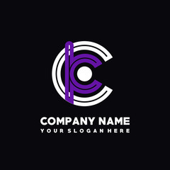 Obraz premium initial letter CK logo, round logo white, purple lowercase letters