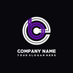 initial letter EB logo, round logo white, purple lowercase letters