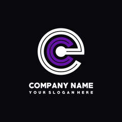 initial letter EC logo, round logo white, purple lowercase letters
