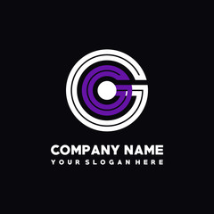 initial letter GG logo, round logo white, purple lowercase letters