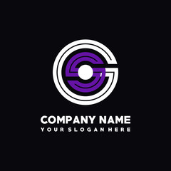 initial letter GS logo, round logo white, purple lowercase letters