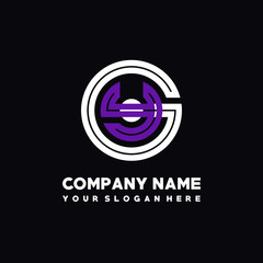 initial letter GY logo, round logo white, purple lowercase letters