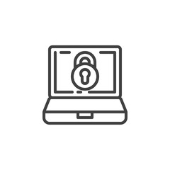Laptop screen lock line icon. linear style sign for mobile concept and web design. Internet security outline vector icon. Symbol, logo illustration. Vector graphics