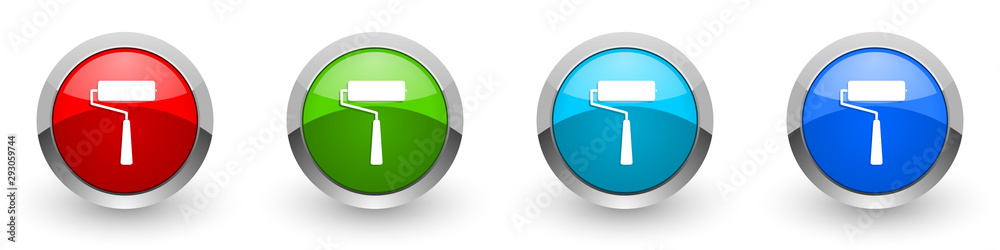 Poster roll painter, roller silver metallic glossy icons, red, set of modern design buttons for web, intern