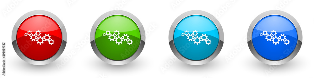Poster cogwheel engineering silver metallic glossy icons, red, set of modern design buttons for web, intern