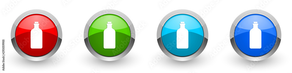Poster bottle, drink silver metallic glossy icons, red, set of modern design buttons for web, internet and 